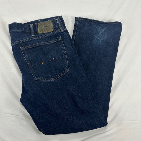 Polo Ralph Lauren Mens Jeans 42x32 Blue Denim Red Logo‎ Authentic Dungarees - Picture 1 of 10